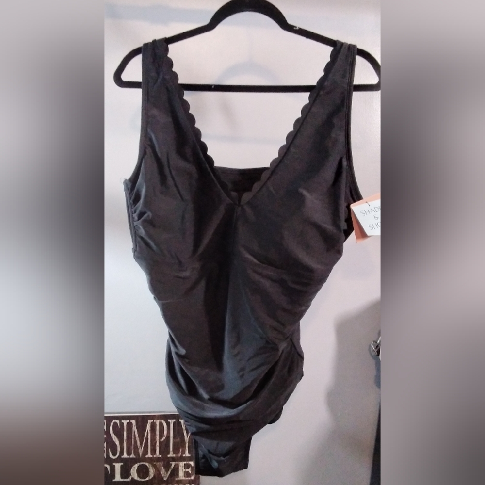 Shade & Shore Black One Piece Swimsuit with Ruched Detailing